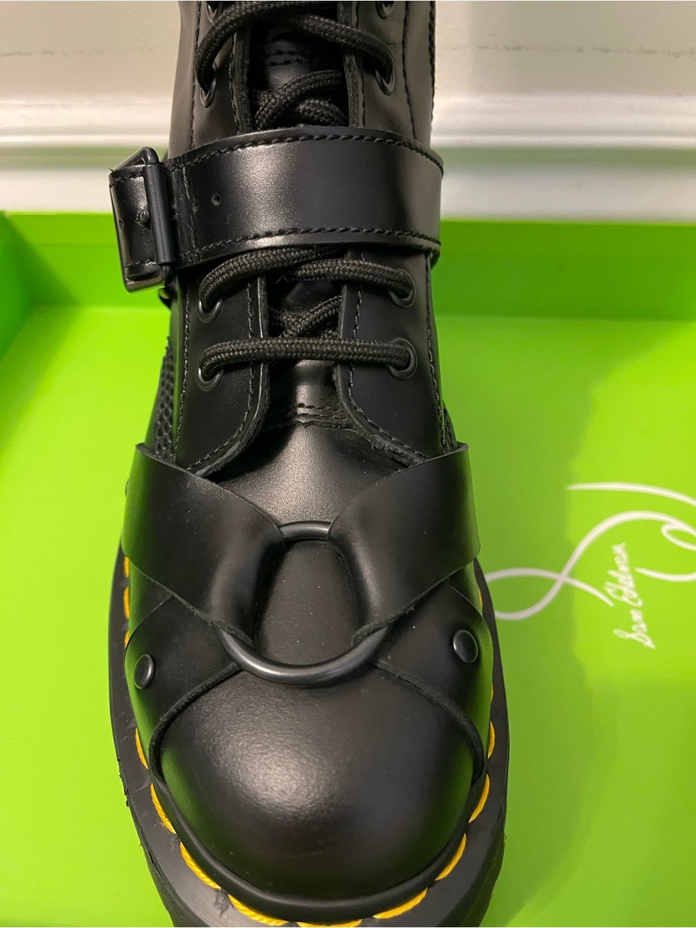 Dr. Martens Black Leather Lace-Up Platform Boots with Yellow Stitching size US 8 - Picture 12 of 16